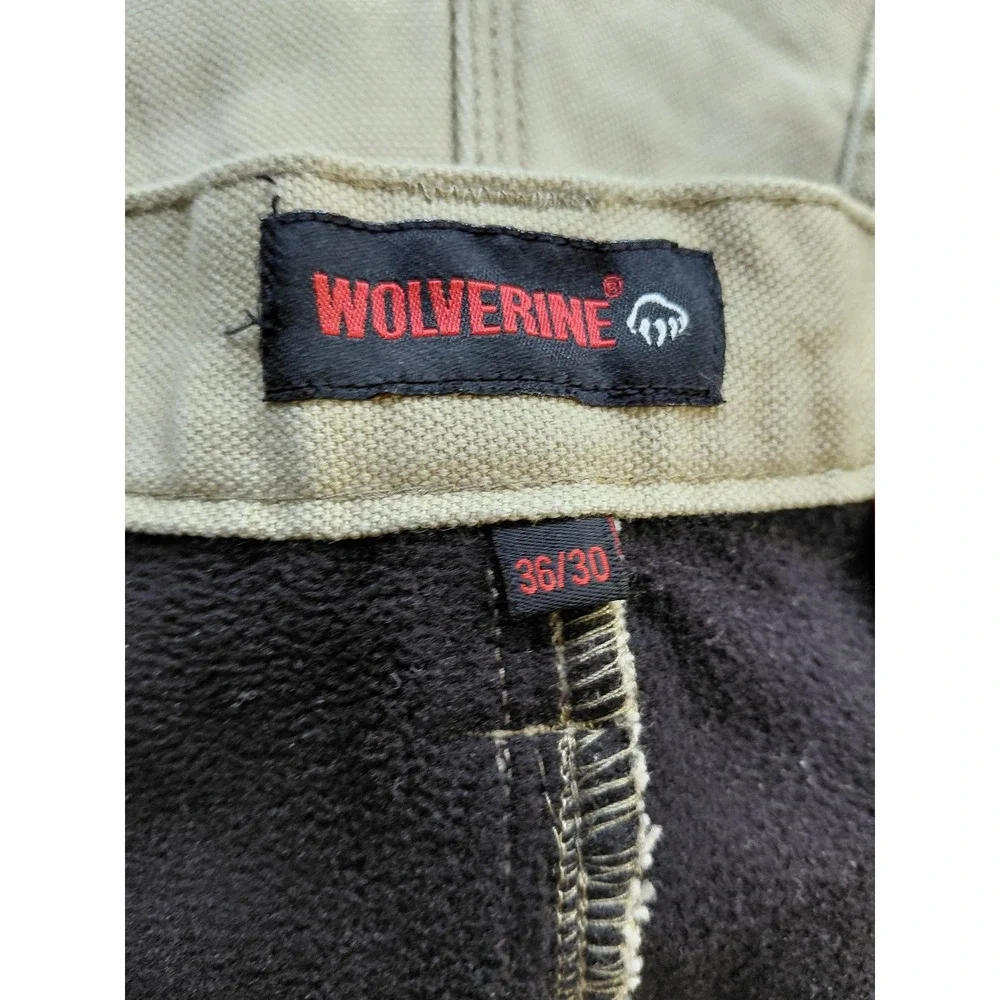 Wolverine Mens Flannel Lined Canvas Carpenter Work Pants Tan Khaki 36x30